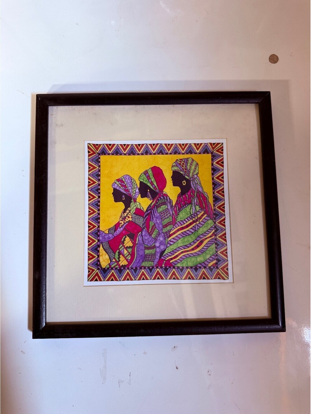 "Ladies in wait" print art with textured border canvas + black frame
